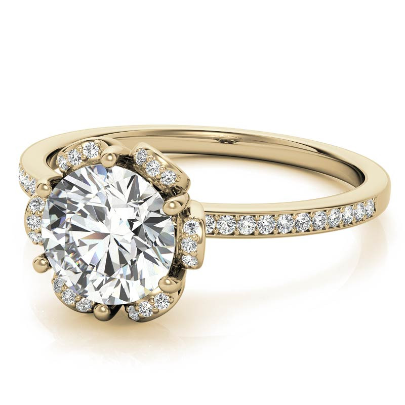 Round Brilliant Moissanite Floral Style Halo Ring - eng265 ...