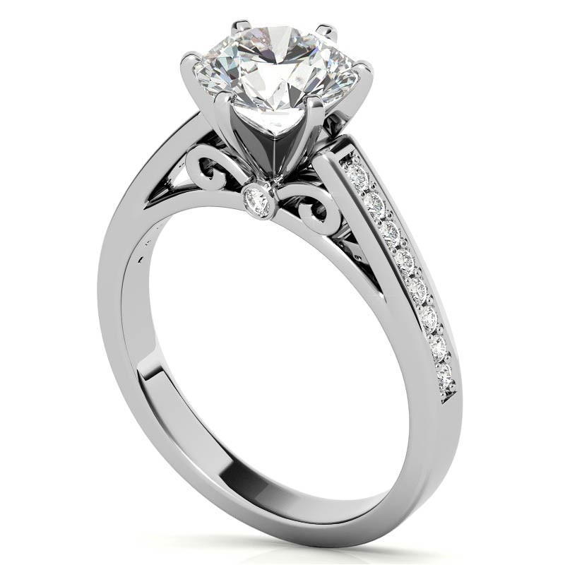 Round Brilliant Moissanite Scroll Cathedral Engagement Ring - eng284 ...