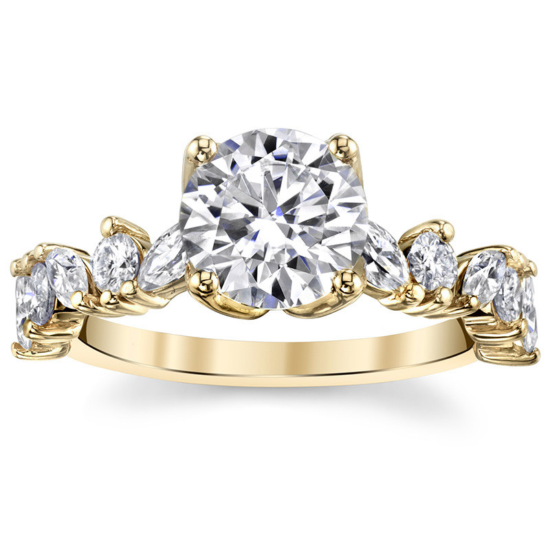 Round and Marquise Tulip Setting Moissanite Engagement Ring - eng505 ...