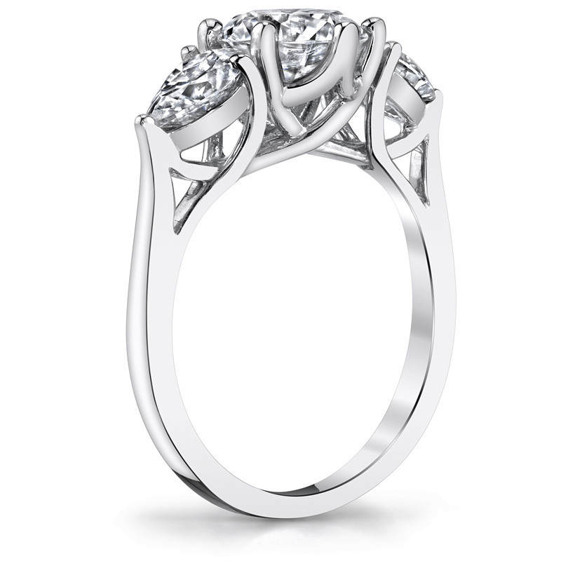 Round and Pear 3Stone Trellis Moissanite Engagement Ring eng511