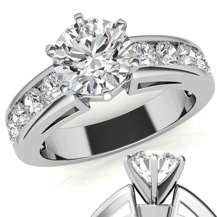 Channel Set Cathedral Radiant Cut Moissanite Engagement Ring