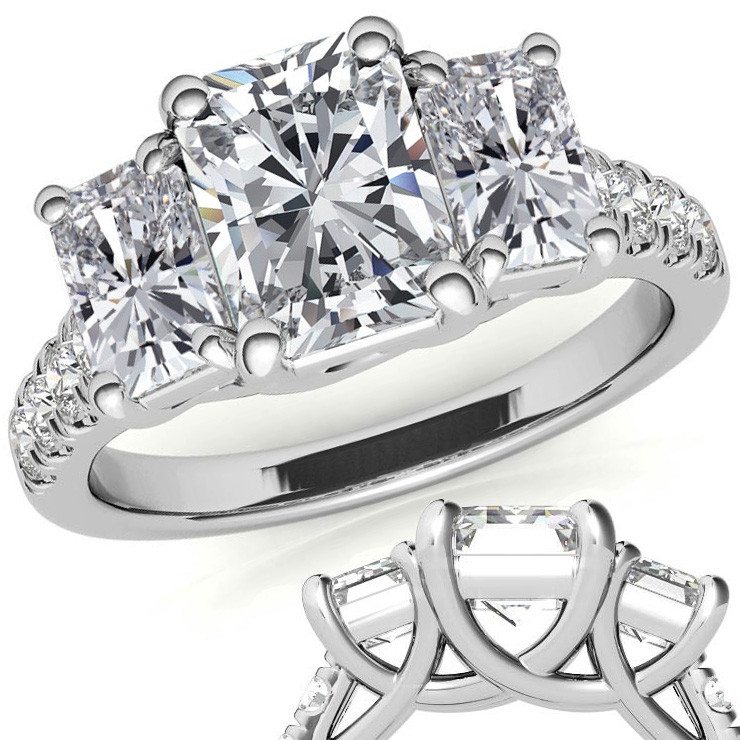 Emerald-Cut Three-Stone Diamond Engagement Ring – Unique Engagement Rings  NYC | Custom Jewelry by Dana Walden Bridal