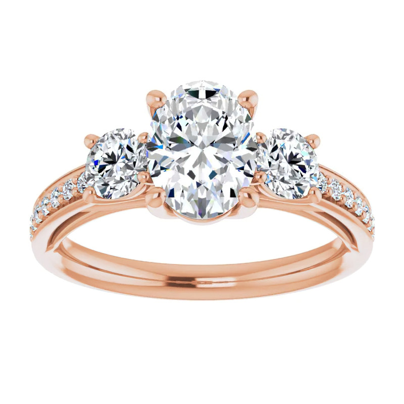 Oval Moissanite Three-Stone Engagement Ring - enr037-ov - MoissaniteCo.com