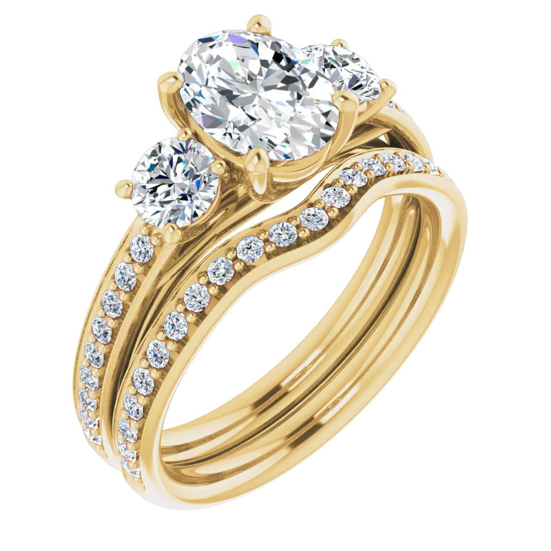 Oval Moissanite Three-Stone Engagement Ring - enr037-ov - MoissaniteCo.com