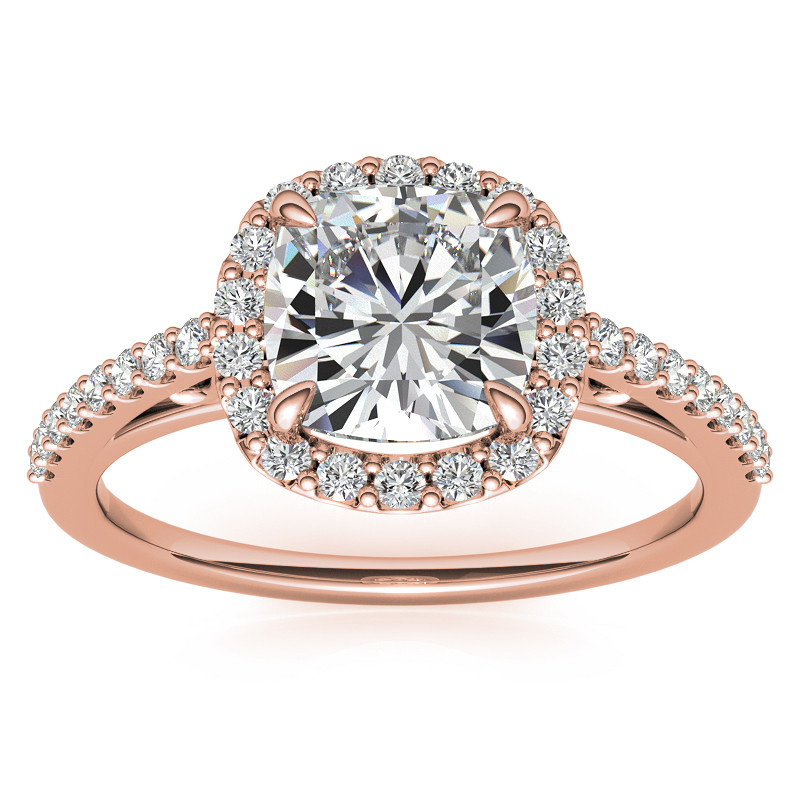 Cushion Petite Halo Moissanite Engagement Ring with Scroll Accent ...