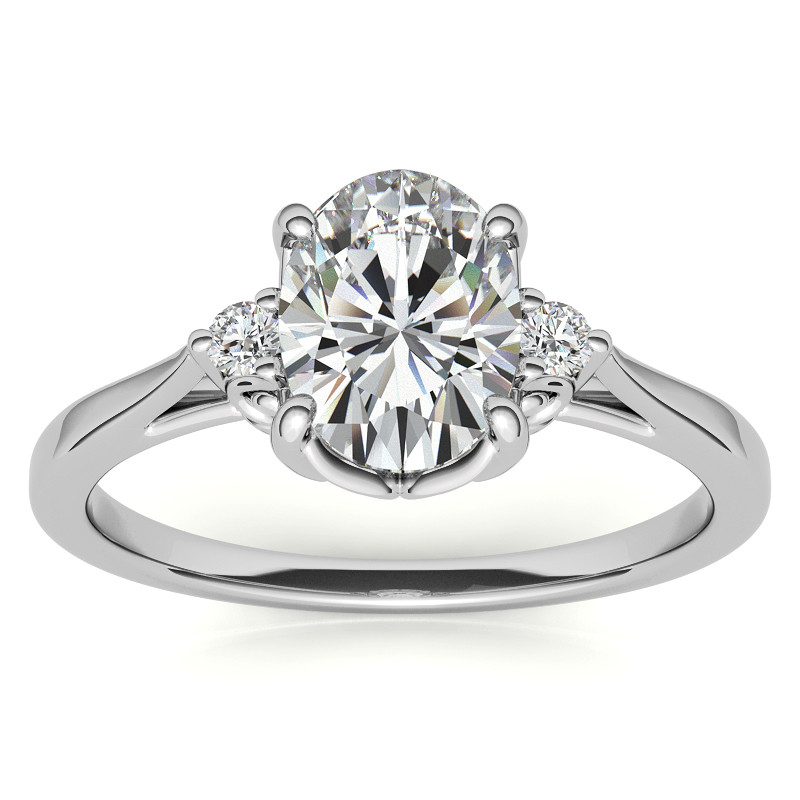 Oval Three-Stone Cathedral Engagement Ring - enr140-ov - MoissaniteCo.com