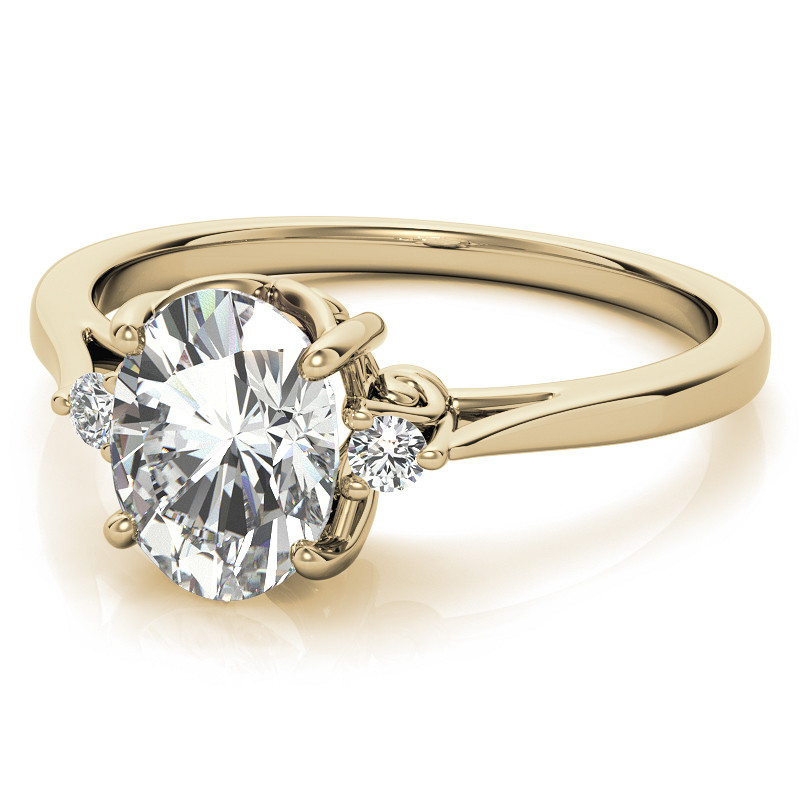 Oval Three-Stone Cathedral Engagement Ring - enr140-ov - MoissaniteCo.com