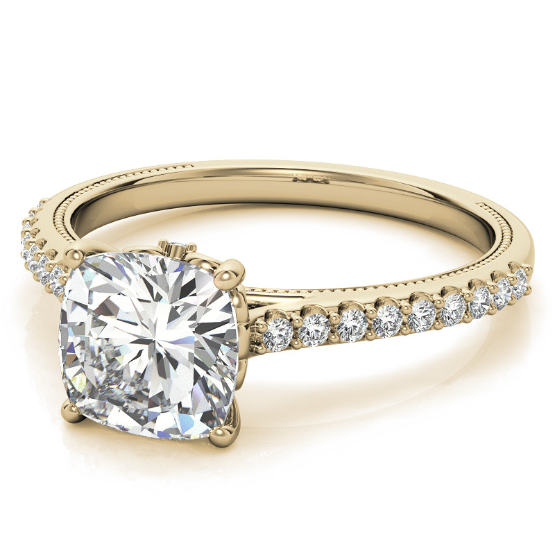 Cushion Moissanite Vintage Engagement Ring with Milgrain - enr149-cu ...