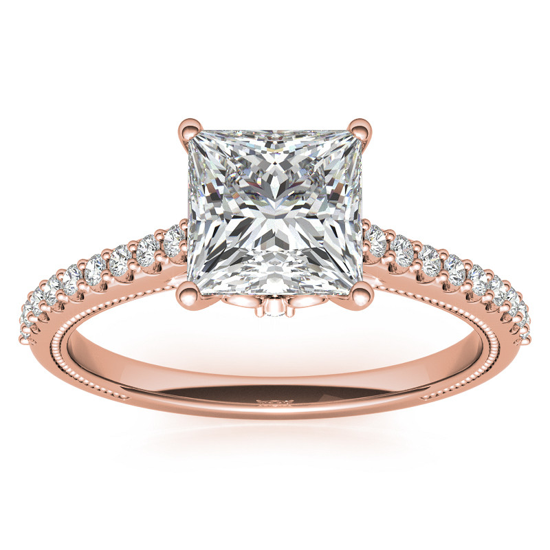 Princess cut Vintage Engagement Ring with Milgrain - enr149-pr ...