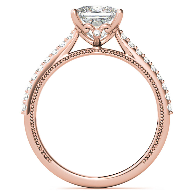 Princess cut Vintage Engagement Ring with Milgrain - enr149-pr ...