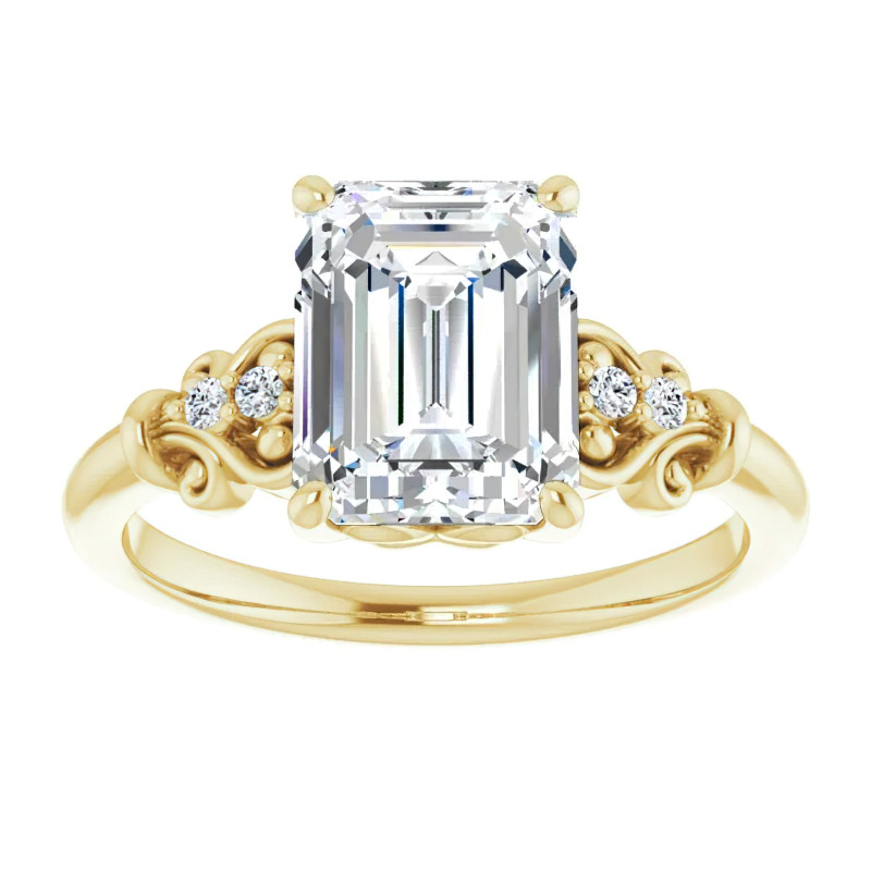 Emerald / Radiant cut Scroll Engagement Ring - enr167-em - MoissaniteCo.com