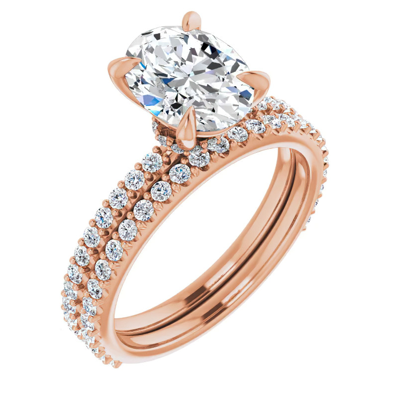 Oval Moissanite Shared Prong Engagement Ring - enr180-ov - MoissaniteCo.com