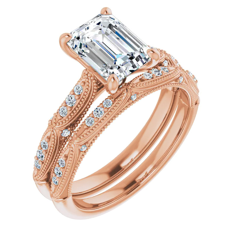 Emerald / Radiant Cathedral Milgrain Engagement Ring - enr190-em ...