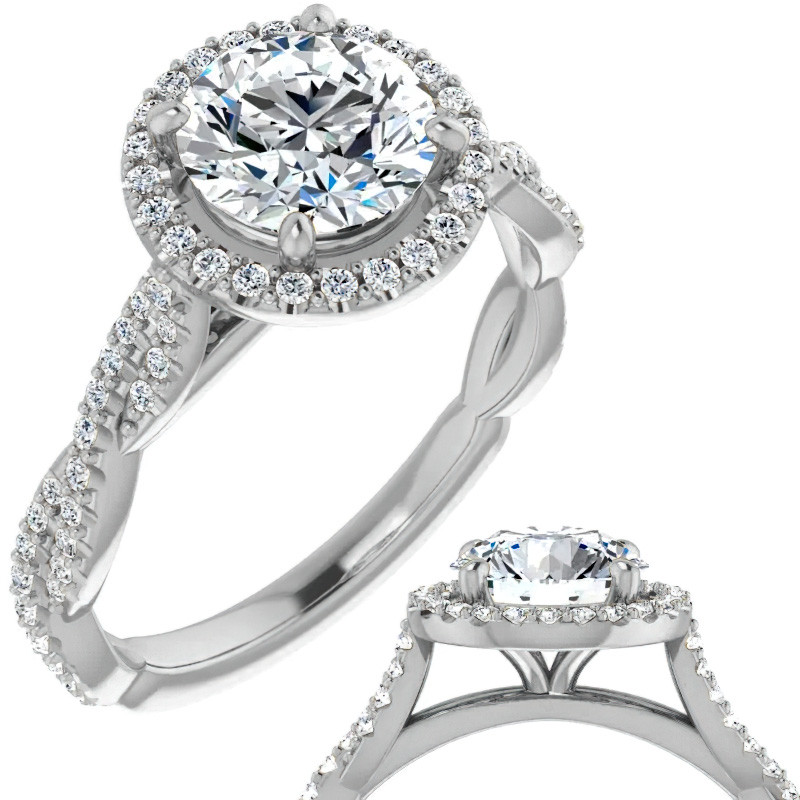 Round Twisted Cathedral Halo Moissanite Engagement Ring - enr192 ...