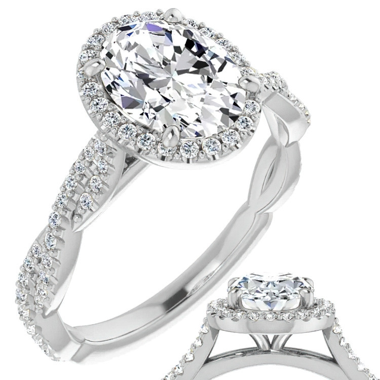 Oval Halo Subtle Split Shank Diamond Ring .67 Cttw 475A