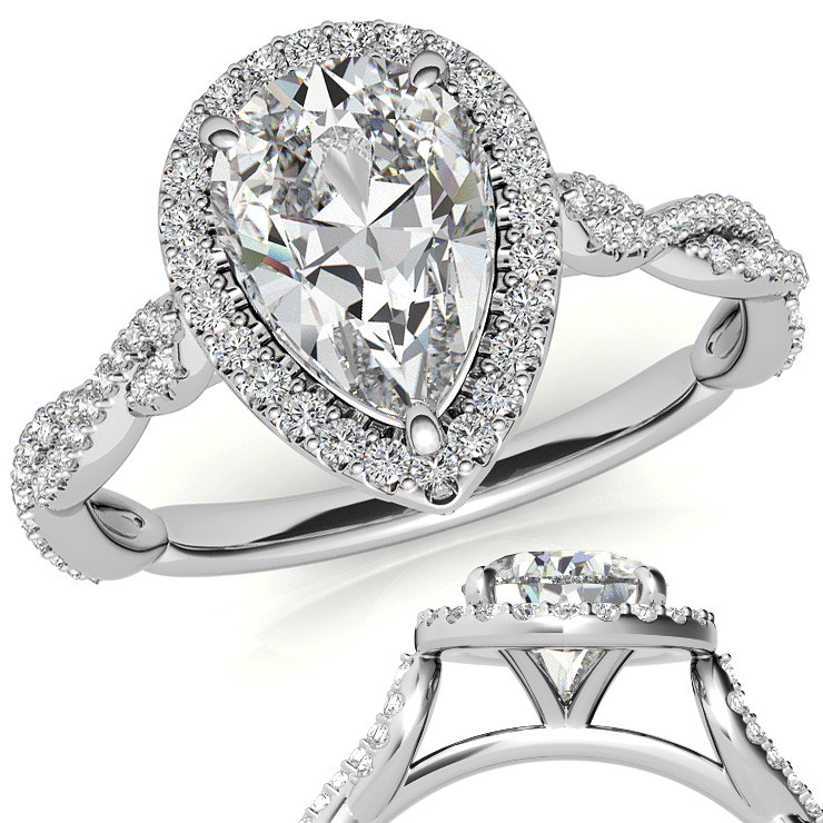 Gold Wedding Ring Set with Pear Halo Moissanite Engagement Ring