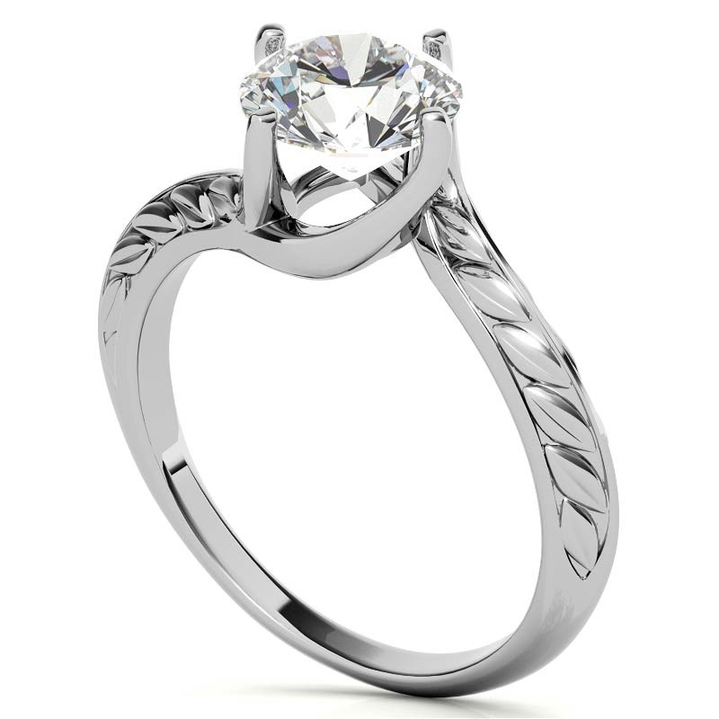 Round Brilliant Antique Etched Bypass Moissanite Solitaire Ring ...