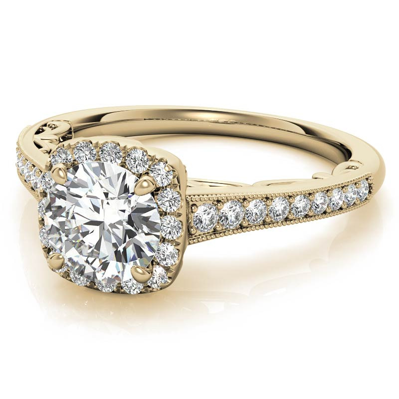 Round Cushion Halo Engagement Ring with Milgrain - enr223 ...