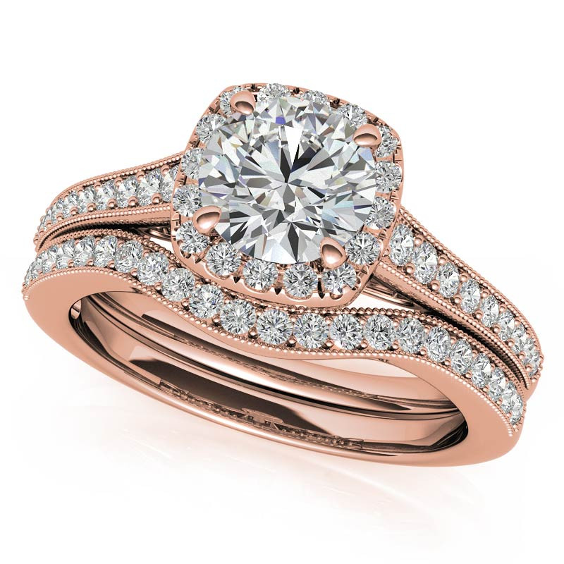 Round Cushion Halo Engagement Ring with Milgrain - enr223 ...