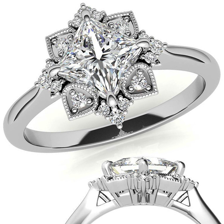 Kite Cut Moissanite Blossom Engagement Ring