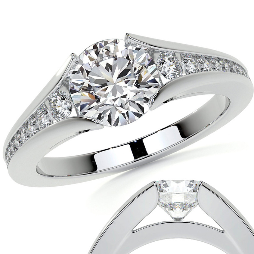 Round Tension Cathedral Moissanite Engagement Ring