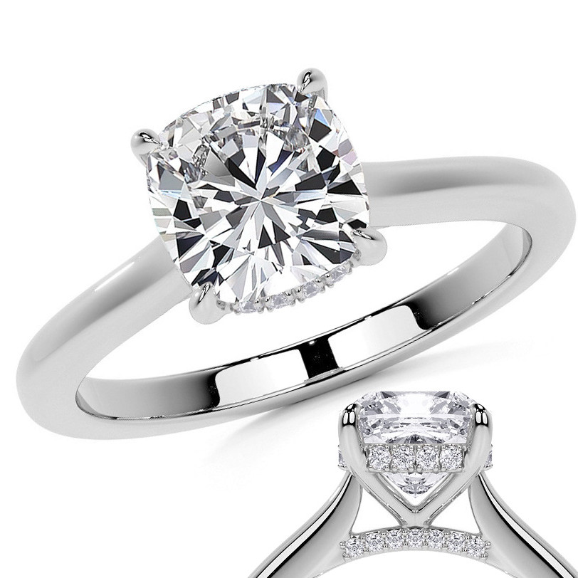 18K White Gold Hidden Halo Cathedral & Diamond Bridge Engagement