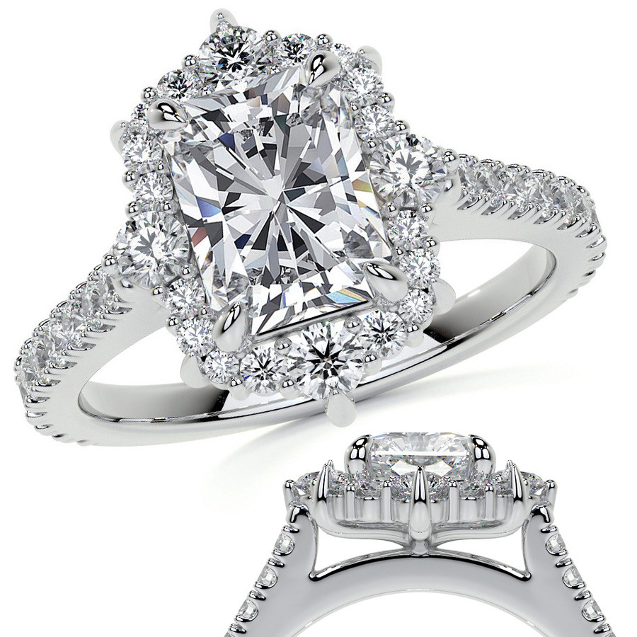 Moissanite Graduated Pave Princess Cut Engagement Ring and Wedding Band Set