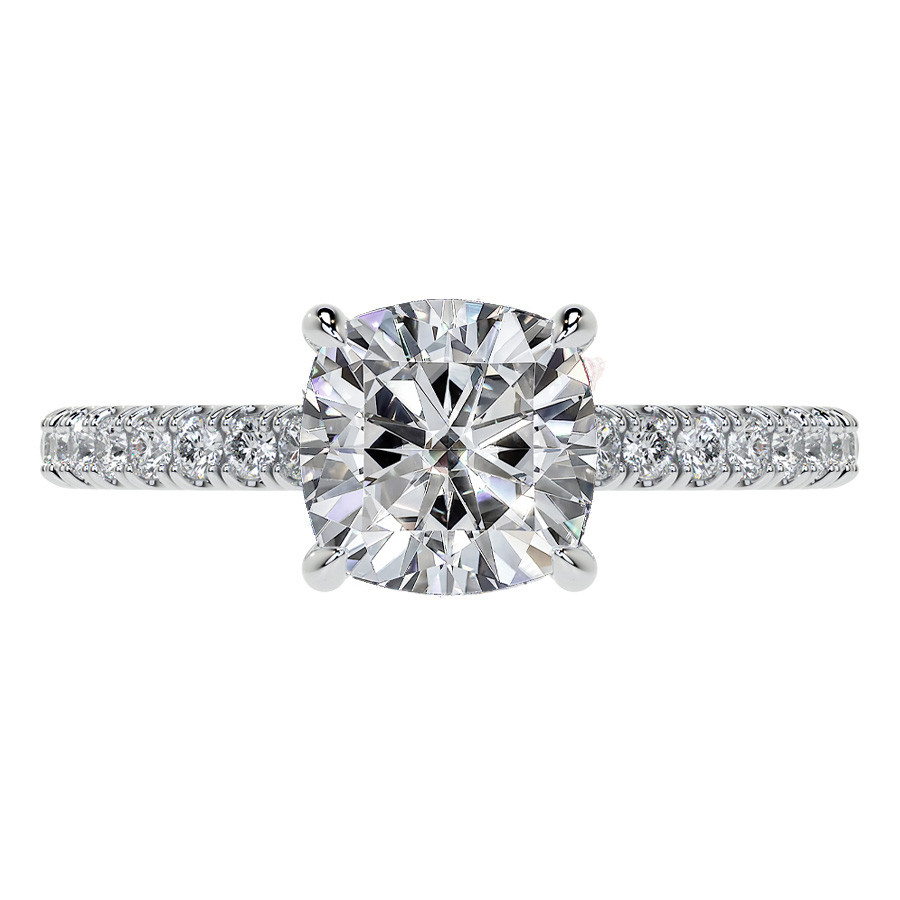 thumbnail image 2 of CUSTOMIZE JEWELS 1.1 Carat Cushion Moissanite Engagement Ring - Hidden Halo With Natural Diamonds In 14k Gold 2 of 12