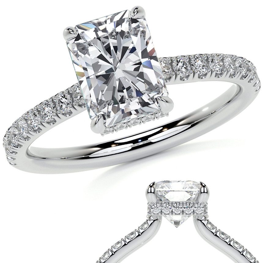 thumbnail image 2 of CUSTOMIZE JEWELS 1.1 Carat Cushion Moissanite Engagement Ring - Hidden Halo With Natural Diamonds In 14k Gold 2 of 12