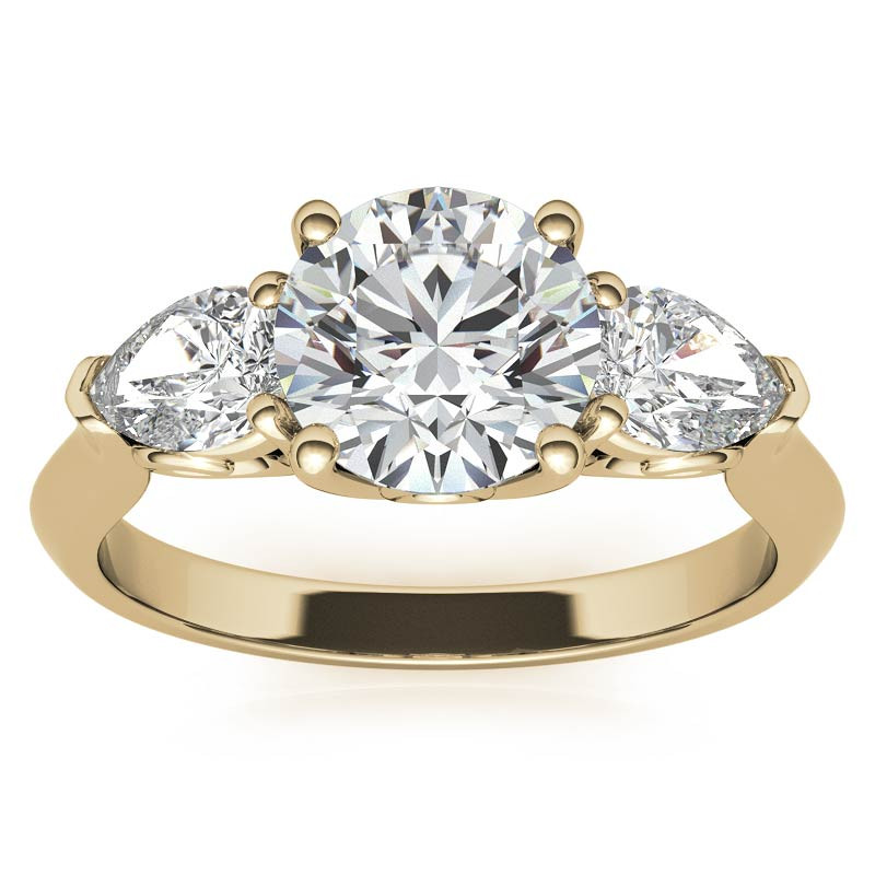 Round H&A & Pear Moissanite 3-Stone Ring - enr633 - MoissaniteCo.com