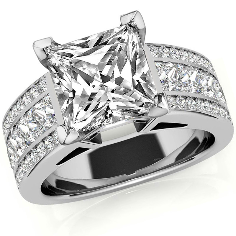 Wide Princess Moissanite Engagement Ring - enr640 - MoissaniteCo.com