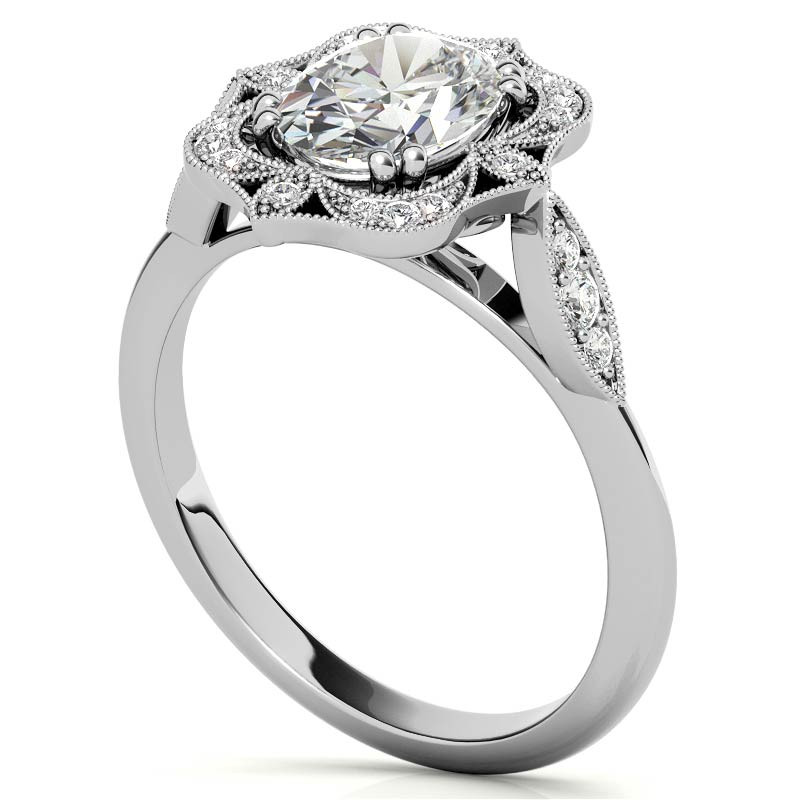 Antique Vintage Style Halo Oval Moissanite Engagement Ring - enr641-ov ...