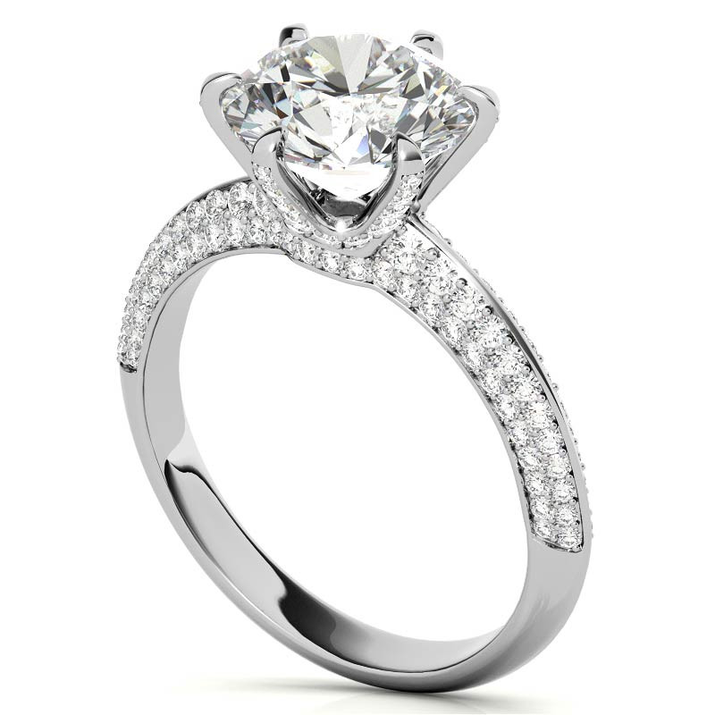 Round Moissanite Double Row Pave Knife Edge Style Engagement Ring ...