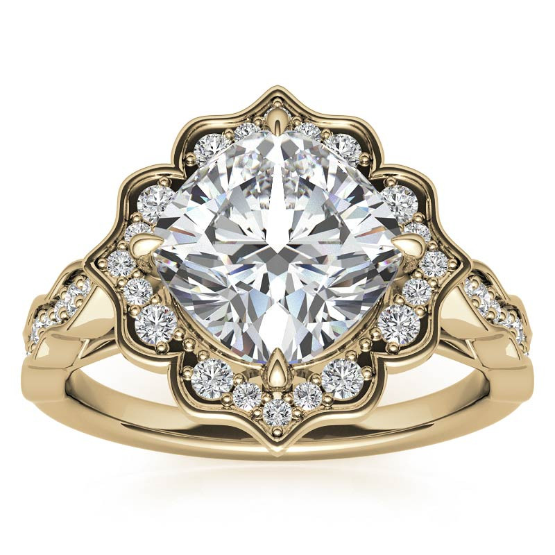 Cushion Antique Halo Moissanite Cathedral Engagement Ring - enr667 ...