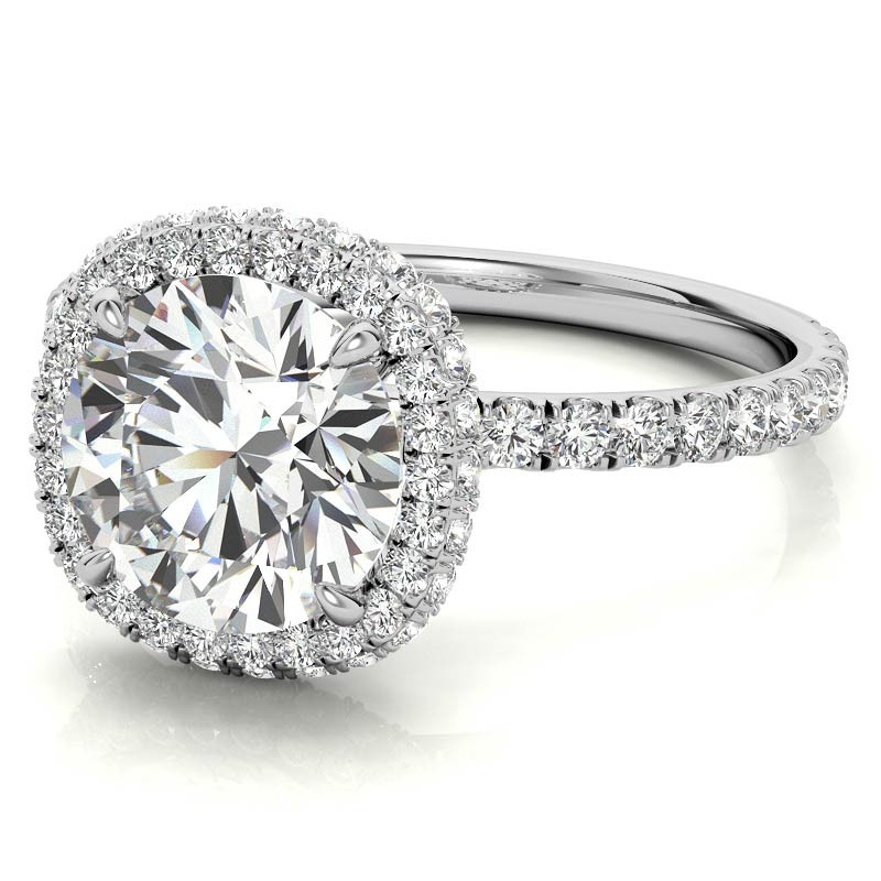 Round Encircled Moissanite Halo Engagement Ring - enr674 - MoissaniteCo.com