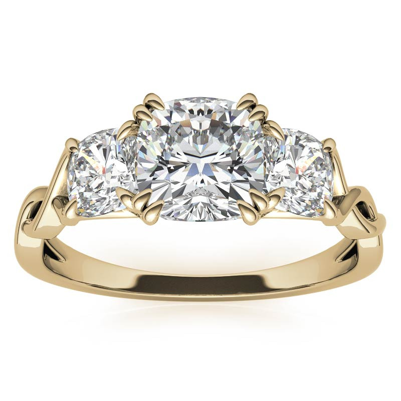 Cushion Three-Stone Moissanite Twisted Infinity Engagement Ring ...
