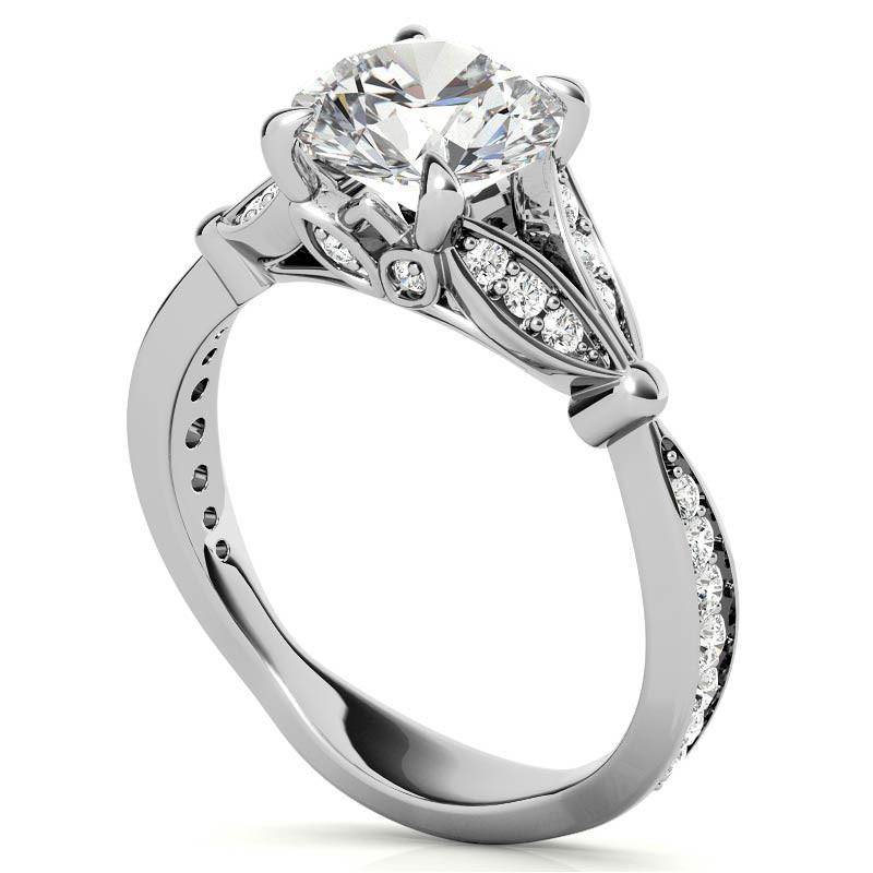 Round Floral Inspired Moissanite Engagement Ring - enr680 ...