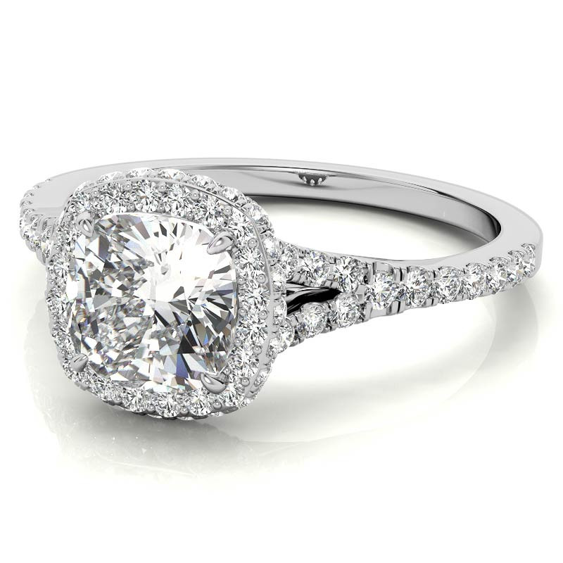 Cushion Encircled Halo Moissanite Split Shank Engagement Ring - eng073 ...