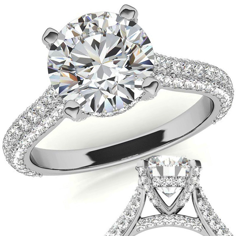 Double Row Cathedral Pave Engagement Ring