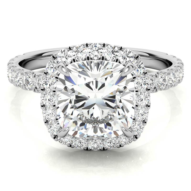 Cushion Halo Moissanite Engagement Ring with Hidden Collar - enr701-cu ...