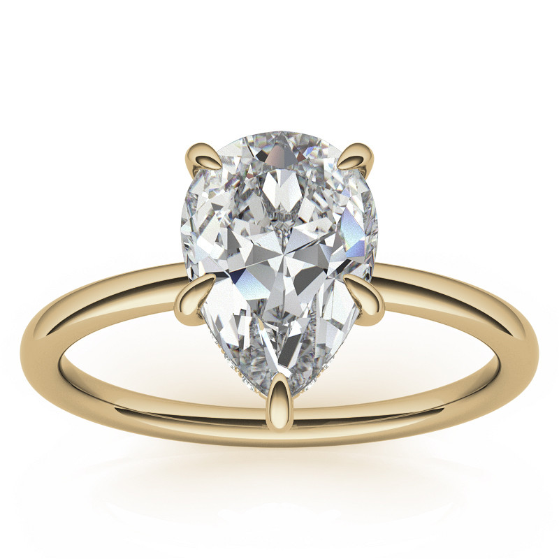 Pear Moissanite Solitaire Ring with Hidden Halo and Plain Band - enr702 ...