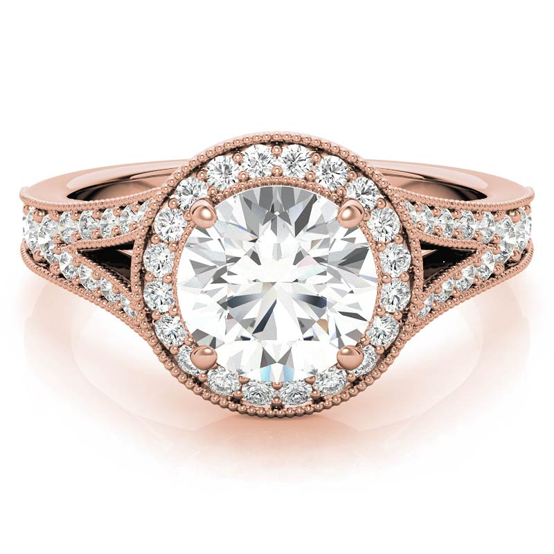 Round Split Shank Halo Engagement Ring with Milgrain - enr709 ...