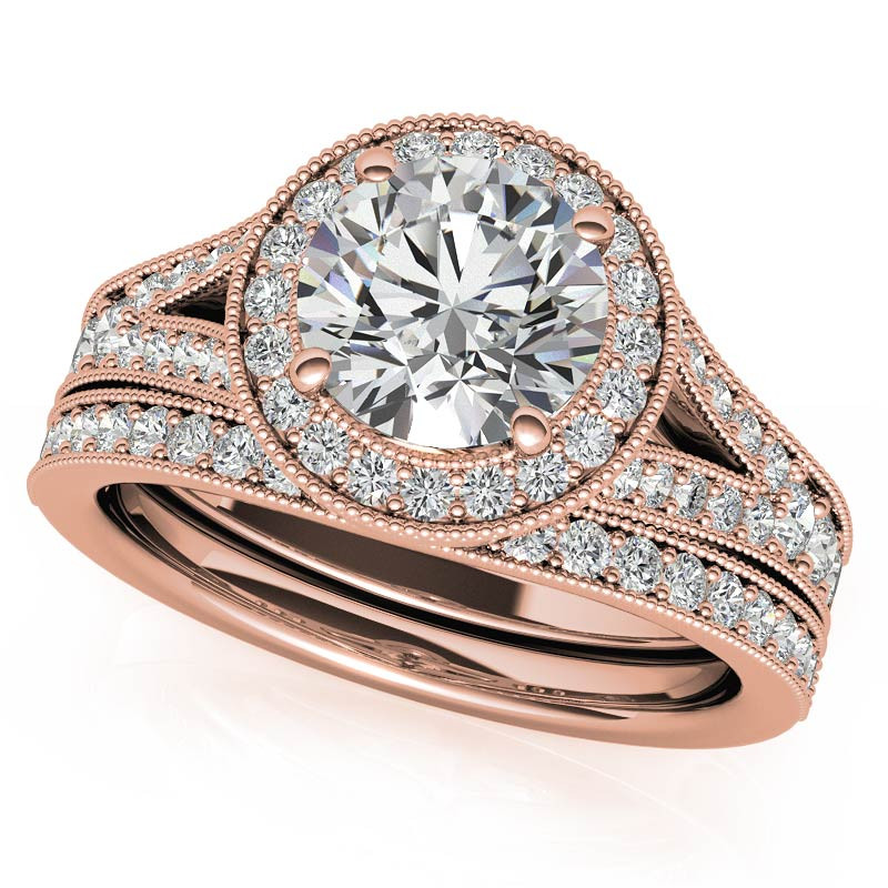 Round Split Shank Halo Engagement Ring with Milgrain - enr709 ...