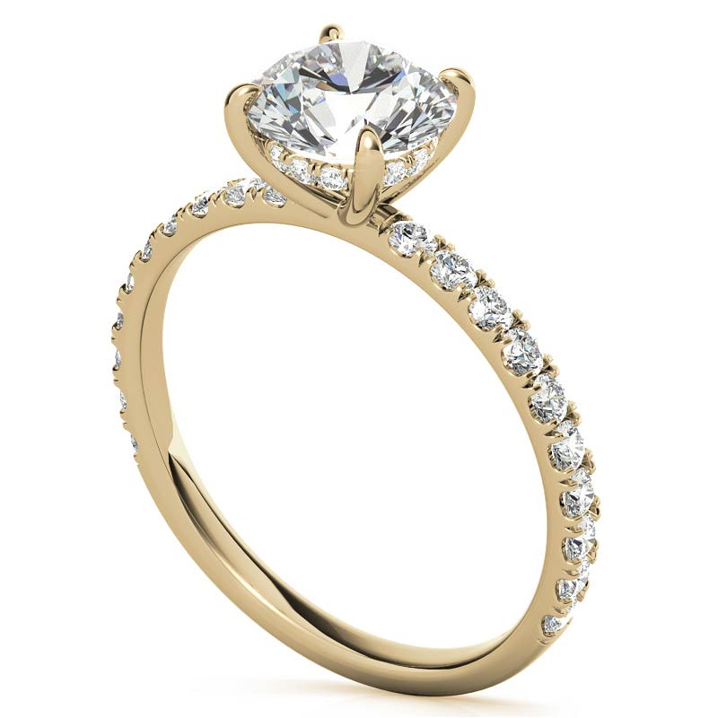 Petite Round U-Prong Moissanite Engagement Ring with Hidden Halo