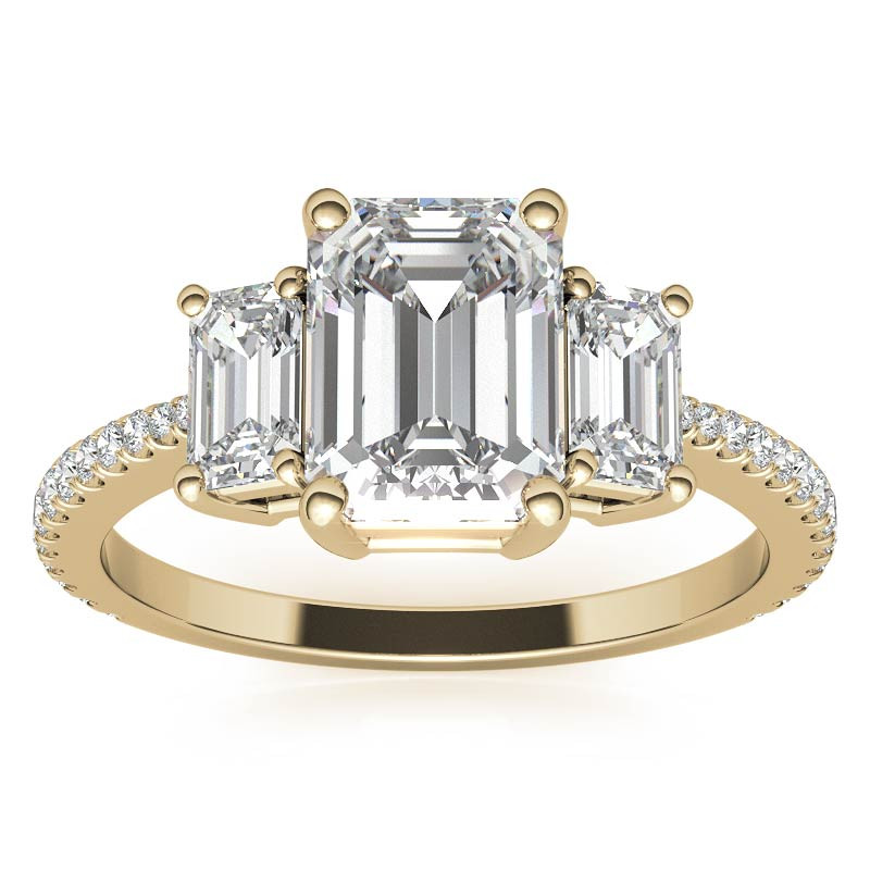 Petite Emerald / Radiant 3-Stone Moissanite Engagement Ring - enr735-em ...