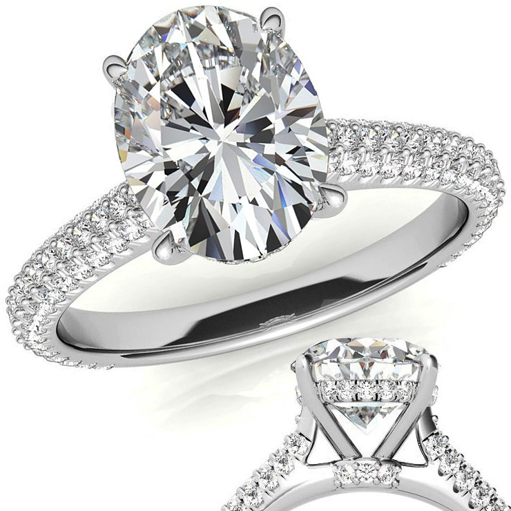 3 Carat Oval Moissanite & Diamond Bridge Solitaire Ring - Platinum