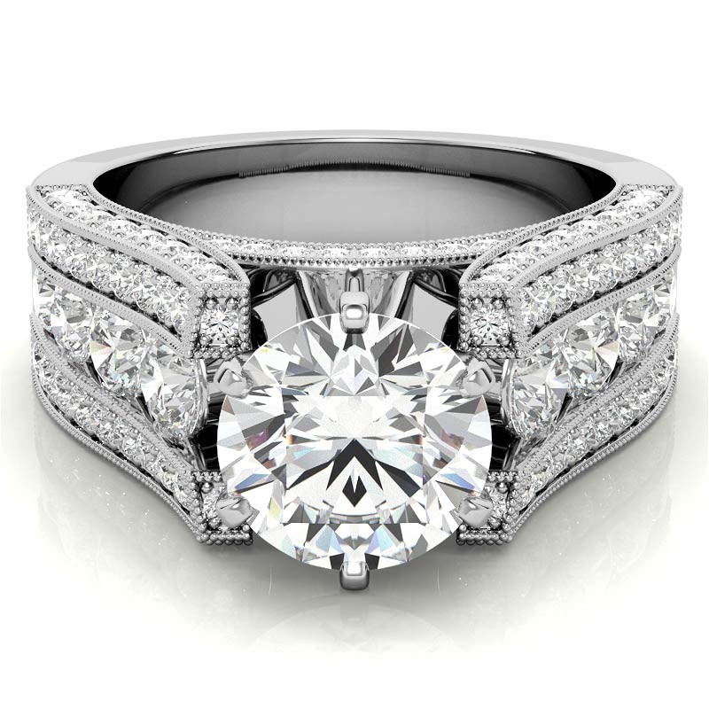 Unique Moissanite Cathedral Engagement Ring with Milgrain Accents ...