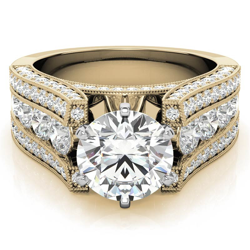 Unique Moissanite Cathedral Engagement Ring with Milgrain Accents ...