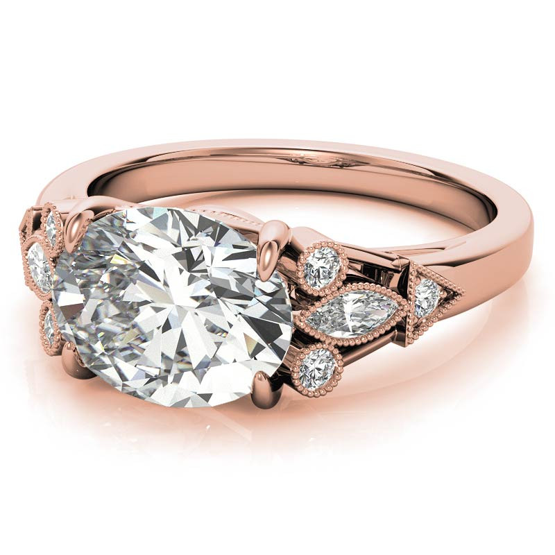 Antique East-West Oval Moissanite Cathedral Engagement Ring with ...