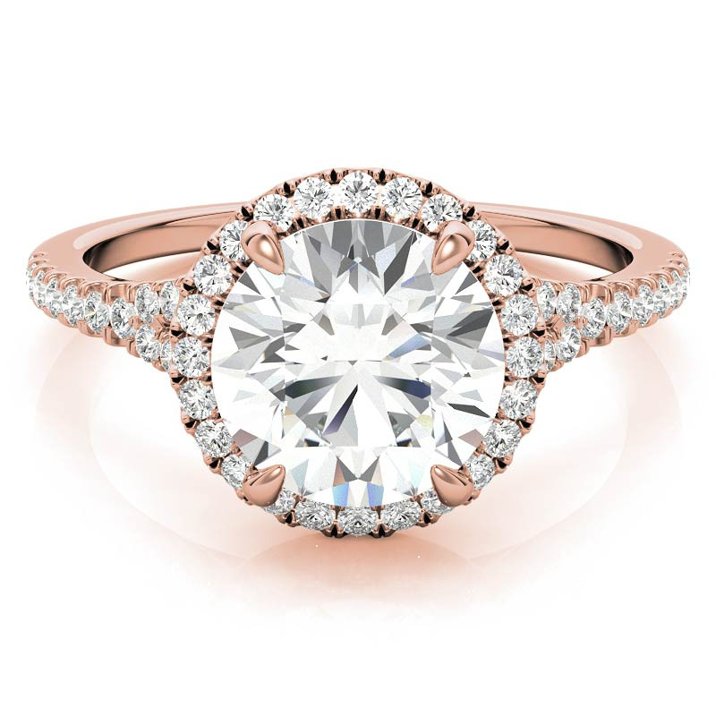 Petite Cathedral Halo Round Brilliant Moissanite Engagement Ring ...